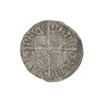 Teutonic szelag, Michal Küchmeister (Grand Master; 1414–1422). Obverse: monastic shield of the