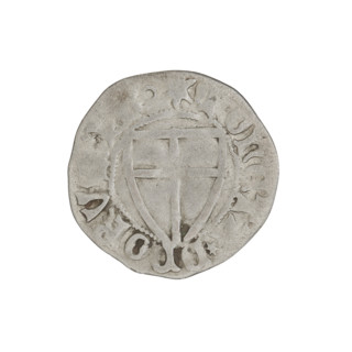 Teutonic szelag, Michal Küchmeister (Grand Master; 1414–1422). Obverse: monastic shield of the