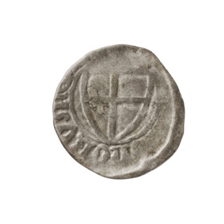 Teutonic szelag, Michal Küchmeister (Grand Master; 1414–1422). Obverse: monastic shield of the