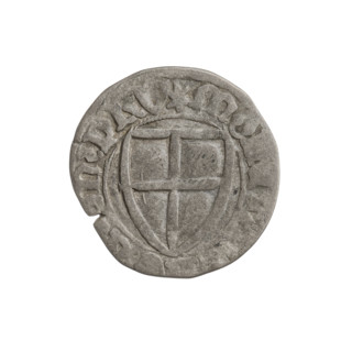 Teutonic szelag, Michal Küchmeister (Grand Master; 1414–1422). Obverse: monastic shield of the