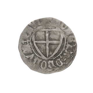Teutonic szelag, Konrad von Jungingen (Grand Master; 1393–1407). Obverse: Teutonic Knights' shield;
