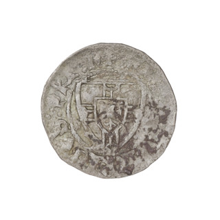 Teutonic szelag, Henryk von Plauen (Grand Master; 1410–1413). Obverse: monastic shield of the Grand