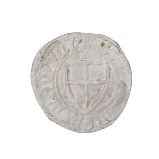 Teutonic szelag, Henryk von Plauen (Grand Master; 1410–1413). Obverse: monastic shield of the Grand