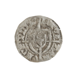 Teutonic szelag, Paul von Russdorf (Grand Master; 1422–1441). Obverse: monastic shield of the Grand