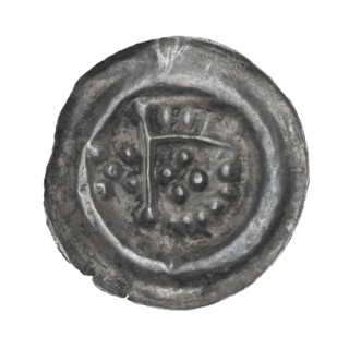 Denarius - bracteate, one-sided coin depicting a hand holding a pennant (iconographic). In the coin