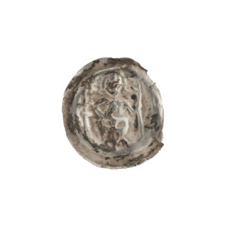 Denarius bracteate, R6 (rarity). One-sided coin depicting a standing knight with pennant, cross,