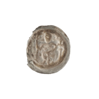 Denarius (bracteate), R6 (rarity); one-sided coin (bracteate) depicting a standing knight with