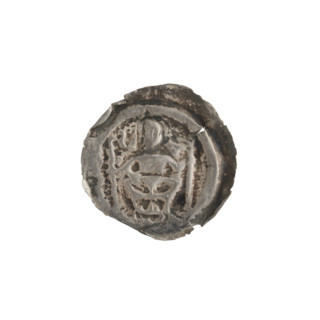 Denarius - bracteate, R6 (rarity); one-sided coin; standing knight with a pennant, cross and