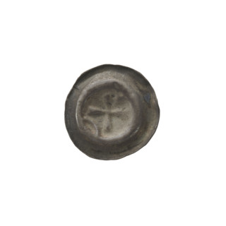 Denarius (bracteate) with isosceles cross with widening arms; in one angle between arms a