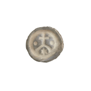 Denarius - bracteate, cross on arcade I (iconographic); one-sided coin featuring a cross supported