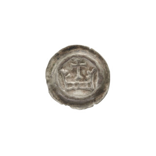 Denarius - bracteate; iconography: crown I, crosses, crowns; one-sided coin; Teutonic Knights
