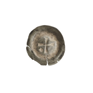 Denarius (bracteate) with isosceles cross with expanding, split arms; in one angle between the arms