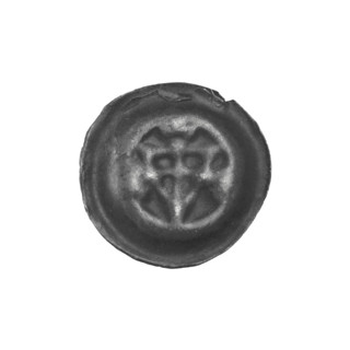Denarius - bracteate: triangular shield with a cross whose arms reach the edge; on the shield, at