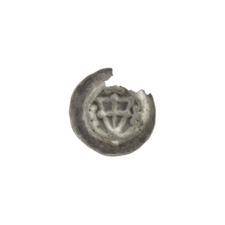 Denarius - bracteate. Triangular shield with a cross whose arms reach the shield's edge; on the
