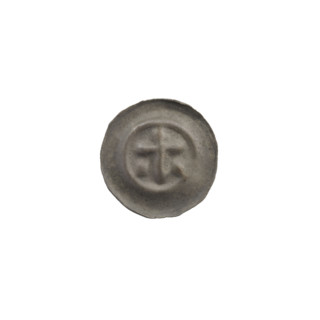 Denarius — bracteate; one-sided coin depicting a Latin cross with rounded arm ends (longer vertical