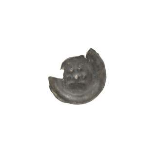 Denarius bracteate, one-sided coin depicting a gate (Gate II) topped with three pillars each