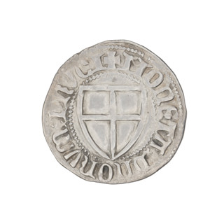 Teutonic szelag, Konrad Zöllner von Rothenstein (Grand Master; 1382–1390). Obverse: Teutonic shield