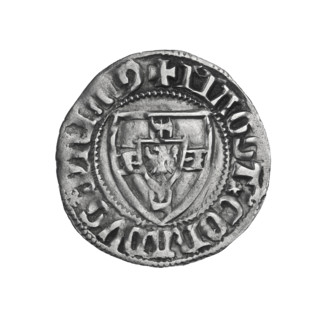 Teutonic szelag, Konrad Zöllner von Rothenstein (Grand Master; 1382–1390). Obverse: Teutonic shield