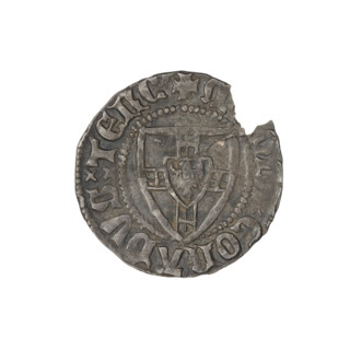 Teutonic szelag, Konrad von Jungingen (Grand Master; 1393–1407). Obverse: Monastic shield of the