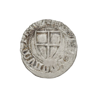 Teutonic szelag, Konrad von Jungingen (Grand Master; 1393–1407). Obverse: monastic shield of the