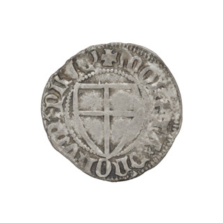 Teutonic szelag, Konrad von Jungingen (Grand Master; 1393–1407). Obverse: monastic shield of the