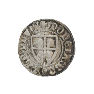 Teutonic szelag, Konrad von Jungingen (Grand Master; 1393–1407). Obverse: Teutonic shield of the