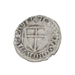 Teutonic szelag, Konrad von Jungingen (Grand Master; 1393–1407). Obverse: Teutonic shield of the
