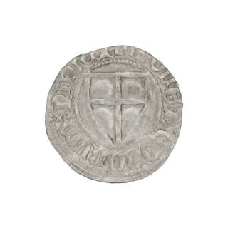 Teutonic szelag, Konrad von Jungingen (Grand Master; 1393–1407). Obverse: Teutonic shield of the
