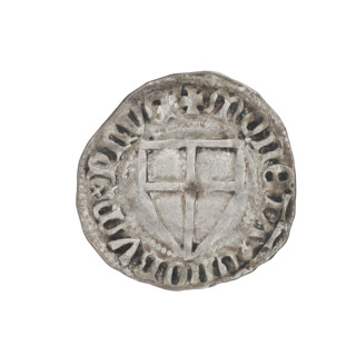 Teutonic szelag, Konrad von Jungingen (Grand Master; 1393–1407). Obverse: Monastic shield of the
