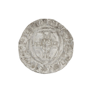 Teutonic szelag, Henryk von Plauen (Grand Master; 1410–1413). Obverse: monastic shield of the Grand