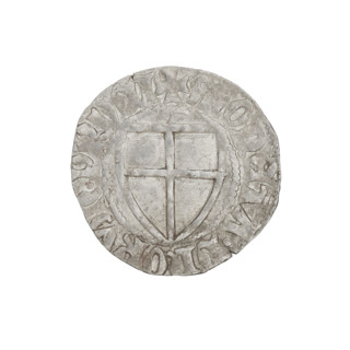 Teutonic szelag, Henryk von Plauen (Grand Master; 1410–1413). Obverse: monastic shield of the Grand