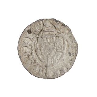 Teutonic szelag, Henryk von Plauen (Grand Master; 1410–1413). Obverse: monastic shield of the Grand