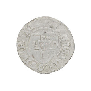Teutonic szelag, Herman Gans (1413–1414). Obverse: Monastic shield of the Grand Master; dot above