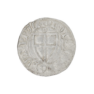 Teutonic szelag, Herman Gans (1413–1414). Obverse: monastic shield of the Grand Master; dot above