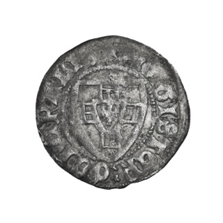 Teutonic szelag, Herman Gans (1413–1414). Obverse: monastic shield of the Grand Master; dot above