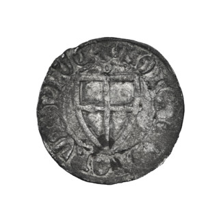 Teutonic szelag, Herman Gans (1413–1414). Obverse: monastic shield of the Grand Master; dot above
