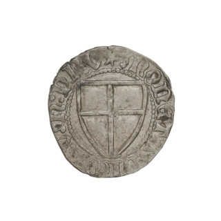 Teutonic szelag, Michal Küchmeister (Grand Master; 1414–1422). Obverse: monastic shield of the