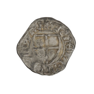 Teutonic szelag, Michal Küchmeister (Grand Master; 1414–1422). Obverse: monastic shield of the
