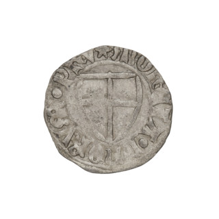 Teutonic szelag, Michal Küchmeister (Grand Master; 1414–1422). Obverse: monastic shield of the