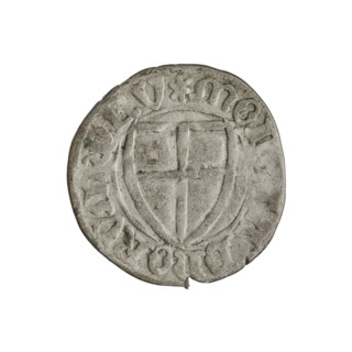 Teutonic szelag, Michal Küchmeister (Grand Master; 1414–1422). Obverse: monastic shield of the