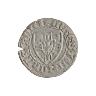 Teutonic szelag, Michal Küchmeister (Grand Master; 1414–1422). Obverse: Monastic shield of the