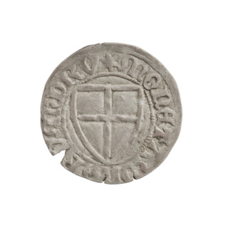 Teutonic szelag, Michal Küchmeister (Grand Master; 1414–1422). Obverse: monastic shield of the