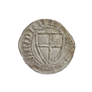 Teutonic szelag, Michal Küchmeister (Grand Master; 1414–1422). Obverse: monastic shield of the