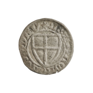 Teutonic szelag, Michal Küchmeister (Grand Master; 1414–1422). Obverse: monastic shield of the