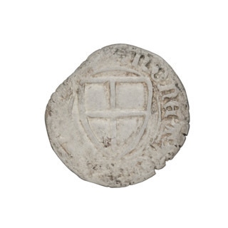 Teutonic szelag, Michal Küchmeister (Grand Master; 1414–1422). Obverse: monastic shield of the