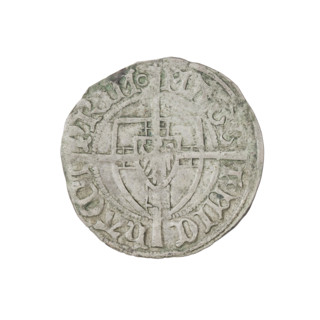 Teutonic szelag, Michal Küchmeister (Grand Master; 1414–1422). Obverse: monastic shield of the