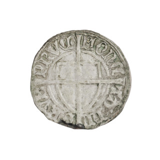 Teutonic szelag, Michal Küchmeister (Grand Master; 1414–1422). Obverse: monastic shield of the