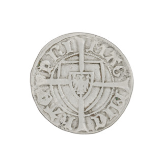 Teutonic szelag, Michal Küchmeister (Grand Master; 1414–1422). Obverse: monastic shield of the