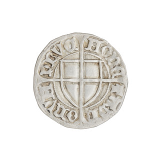 Teutonic szelag, Pawel von Russdorf (Grand Master; 1422–1441). Obverse: monastic shield of the