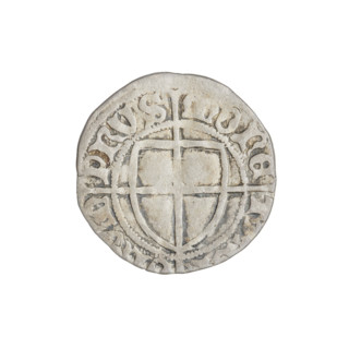 Teutonic szelag, Pawel von Russdorf (Grand Master; 1422–1441). Obverse: monastic shield of the